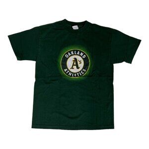 Vintage Oakland Athletics T-Shirt Y2K Grid Design Green Size Medium